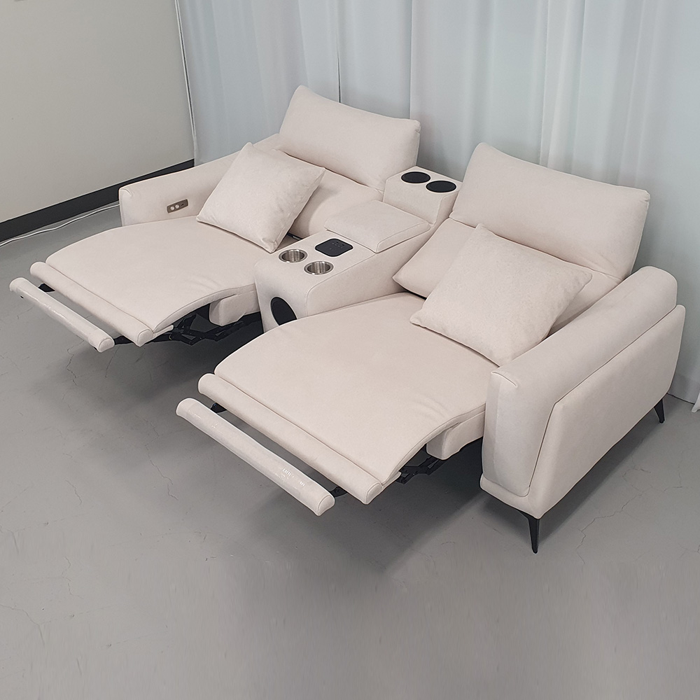 스코나 텐스트 메카 아쿠아텍스 패브릭 전동 리클라이너 소파 스툴미포함, 연그레이, 컵홀더 3인용