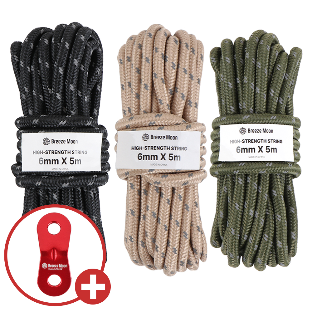 브리즈문 고강도 6mm x 5m 반사 타프 스트링 텐트 로프 웨빙 가이 라인 연장