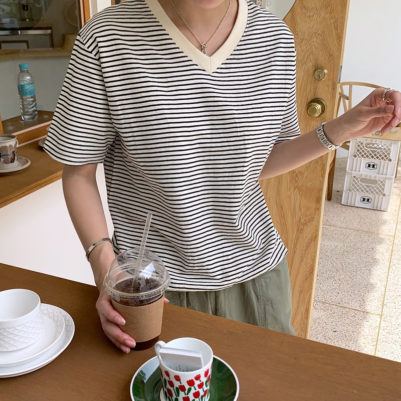 메이블루 펩시 단가라 반팔티 후기, 봄 코디, 스트라이프 티셔츠, 데일리룩, 오버핏 반팔티