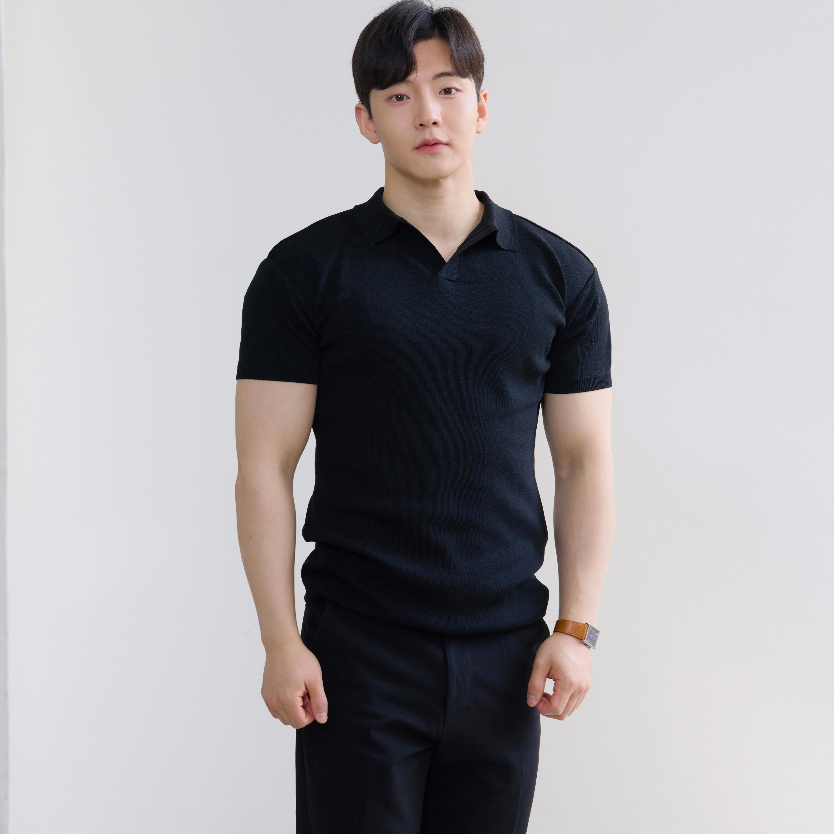 남자 머슬핏 반팔 아이스 쿨링 오픈 카라 티셔츠 이미지 2