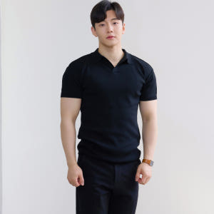 남자 머슬핏 반팔 아이스 쿨링 오픈 카라 티셔츠 착용 후기 | 사이즈/핏 총정리 - 상품 이미지 2