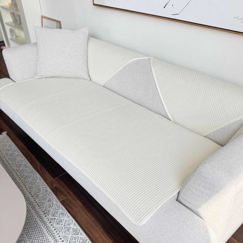 냉감 쇼파패드 여름 소파커버 쇼파천갈이 돌 흙 소파매트 쿨 덮개 와플 아이보리70X150
