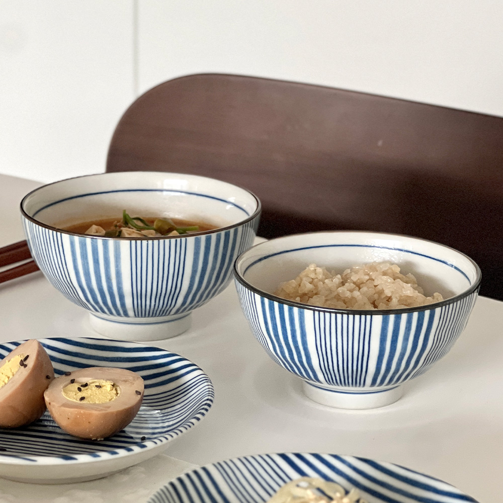 니코트 블루 스트라이프 1인 밥공기, 국그릇 세트 MADE IN JAPAN - 상세 이미지 2