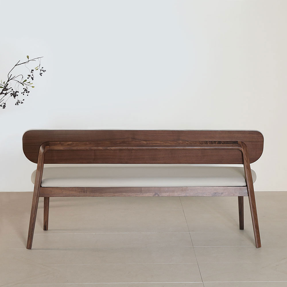 스코나 카튼스 호두나무 월넛 원목 실리콘레더 가죽 3인 등받이 벤치 의자