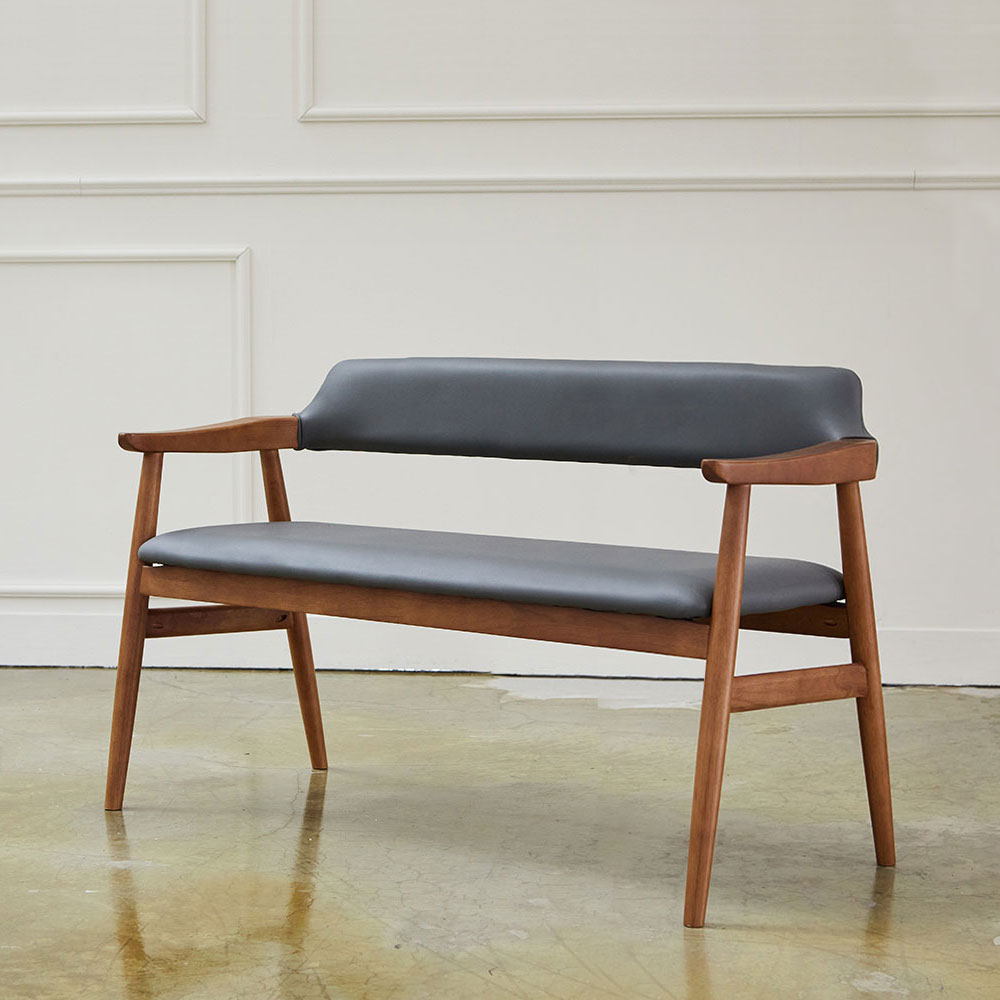 스코나 리필드 원목 가죽 3인 등받이 벤치 의자 1400