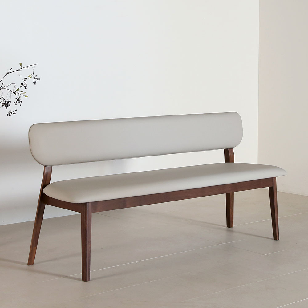 스코나 카튼스 호두나무 월넛 원목 실리콘레더 가죽 3인 등받이 벤치 의자