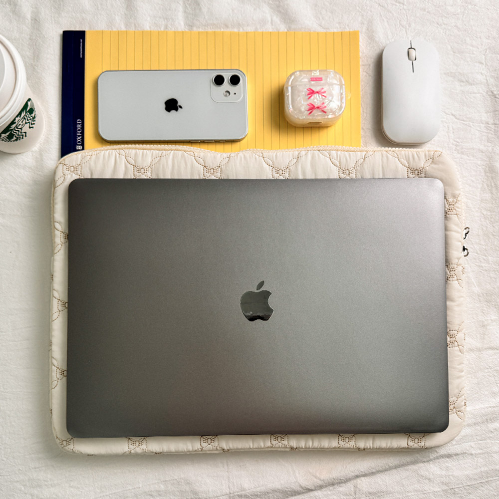 하이키키 로맨스퀼팅 노트북 아이패드 파우치 15인치(라지), 아이보리 - 상세 이미지 3