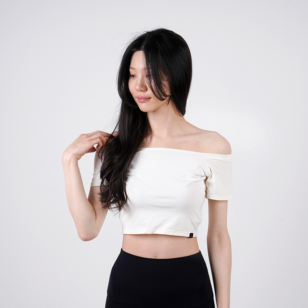 누비엔느 크롭 숏 슬리브 패드내장 요가상의 필라테스상의 - 상세 이미지 5
