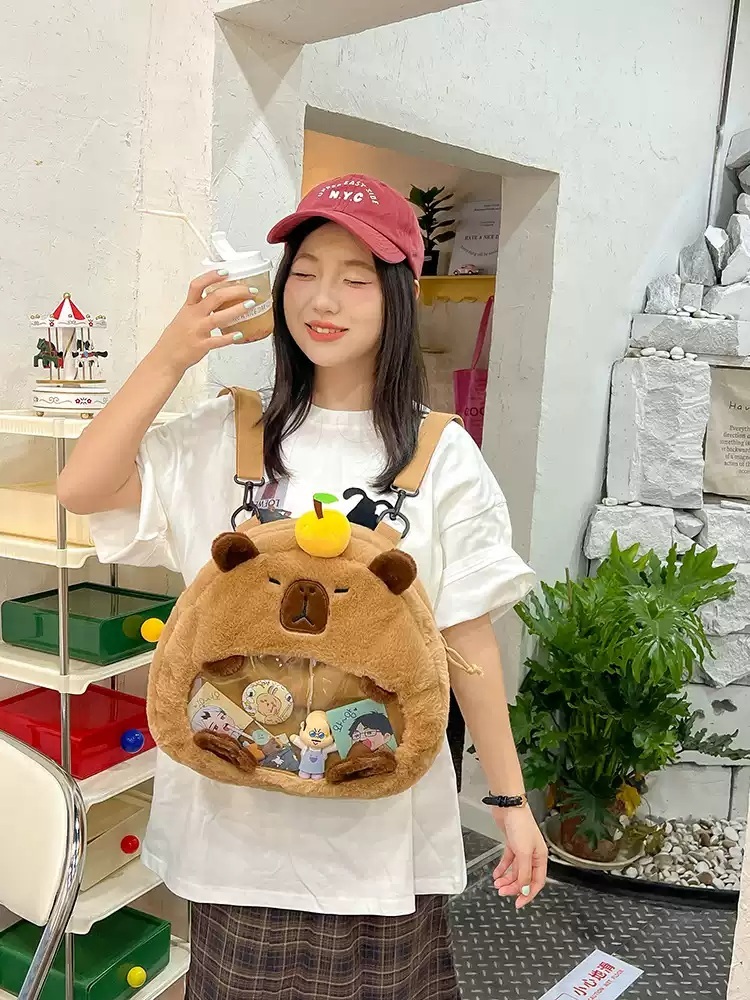 카피바라 가방 선물 학생 백팩 배낭 인형가방 숄더백 귀여운 동물 캐릭터 - 상세 이미지 5