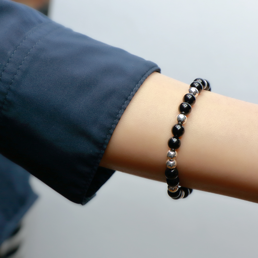 실버925 오닉스 실버볼 팔찌 순은 원석 천연석 여자 남자 커플 이미지 7