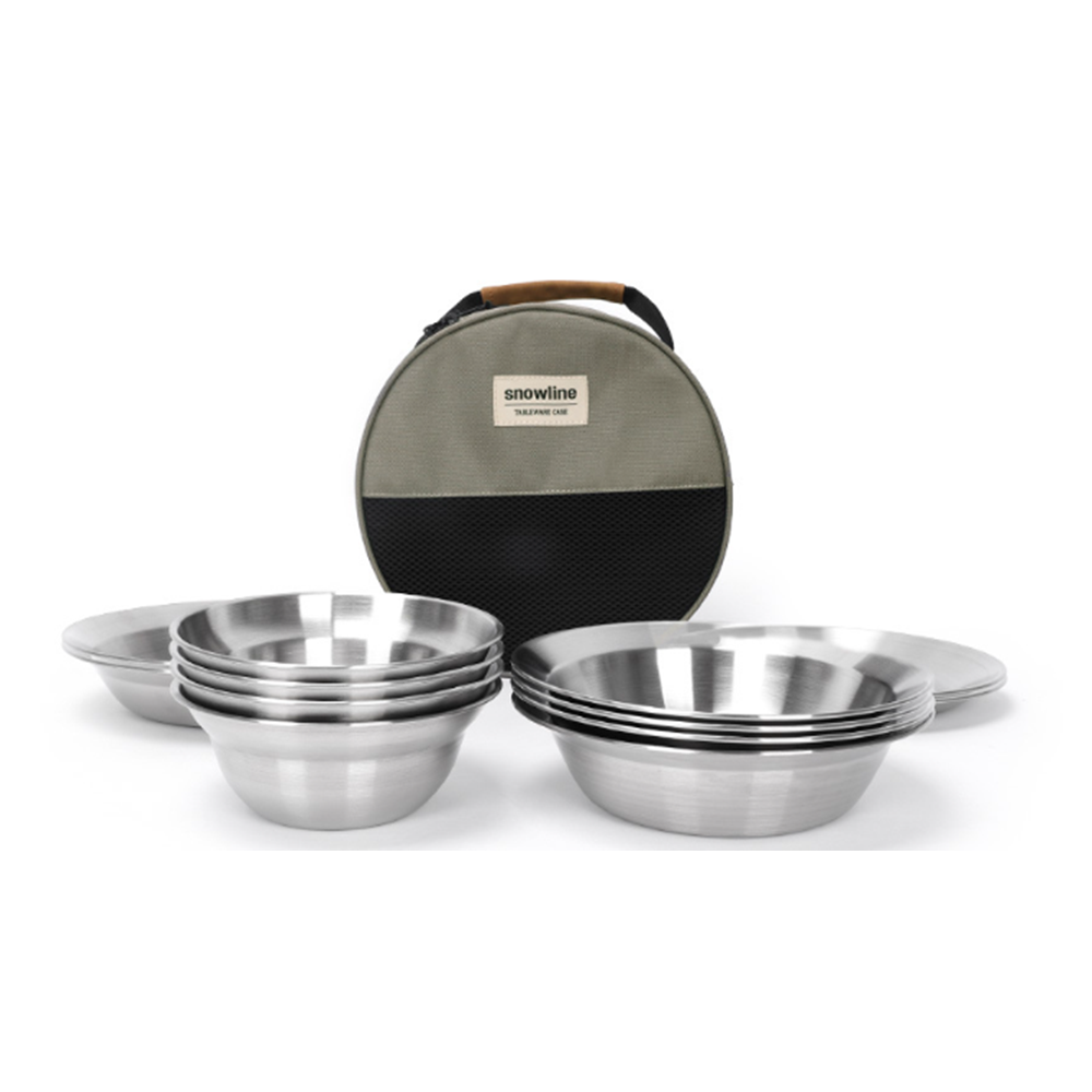스노우라인 캠핑 식기세트 12P 스테인레스 캠핑 식기 수납가방 포함