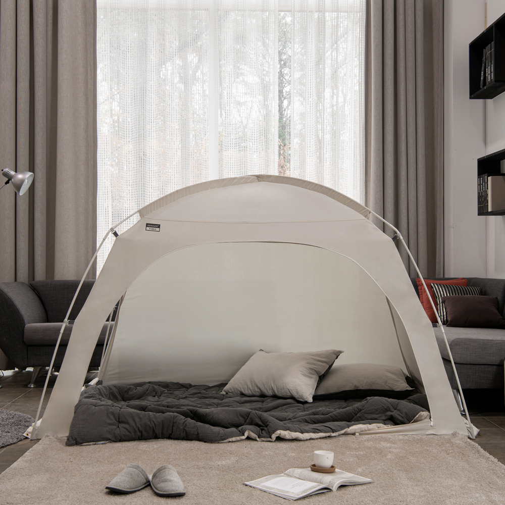따수미 패브릭 난방텐트 S-PE폴 침대 방한 수면 돔 텐트 퀸, 그레이