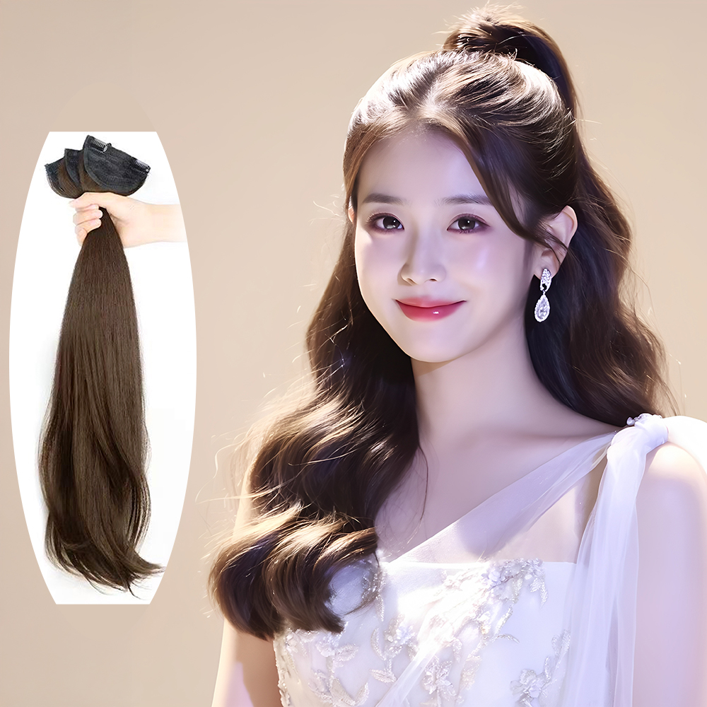 메이스 긴머리가발 부분 가발 에어 피스 붙임머리 똑딱이 C컬 60cm 3피스 - 상품 이미지