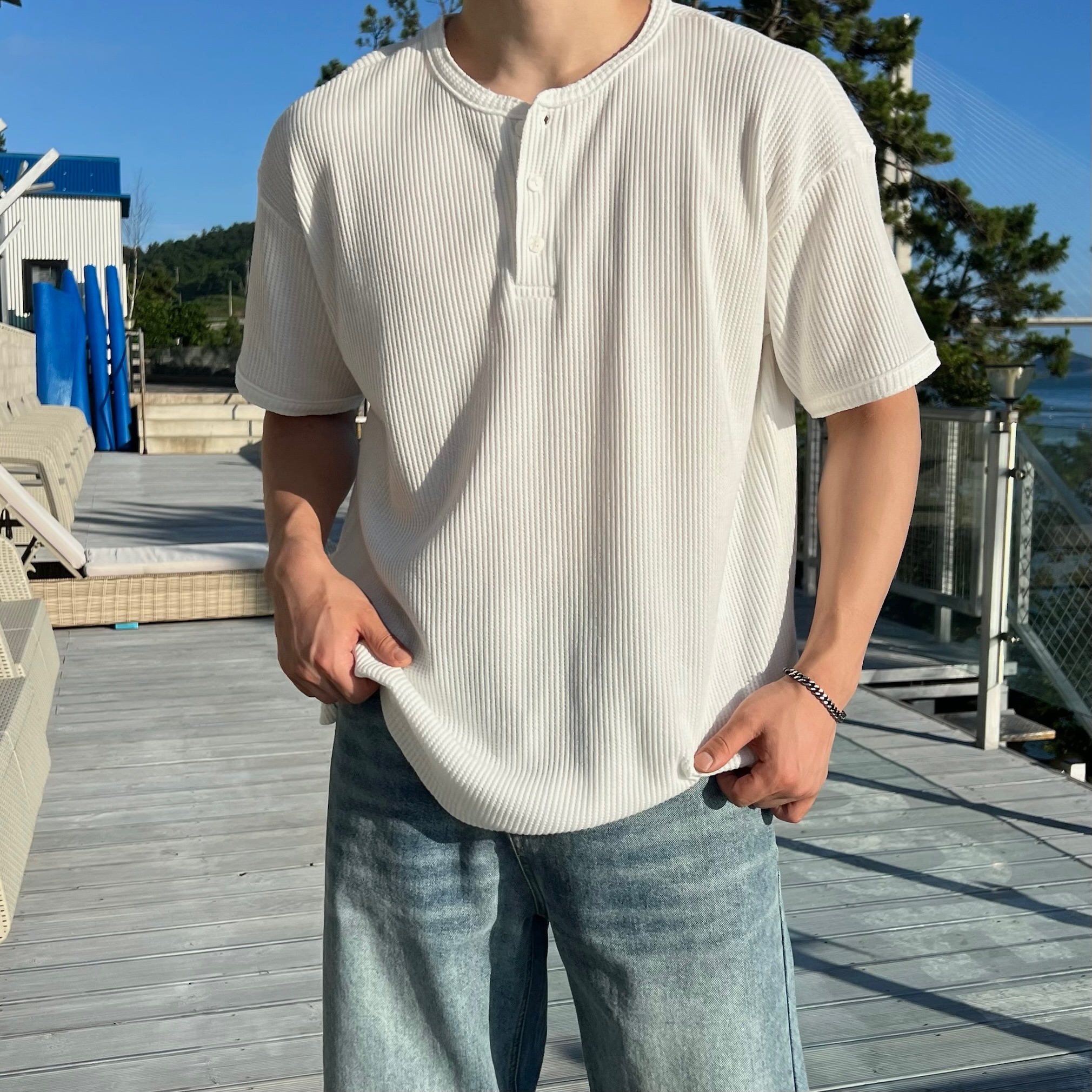 1+1 헨리넥반팔 와플헨리넥 헨리넥티셔츠 이미지 7