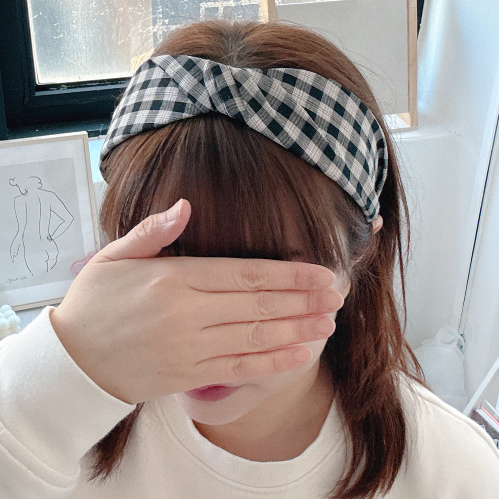 체크머리띠 넓은헤어밴드 반다나 터번 와이드면헤어밴드 머리띠 이미지 6