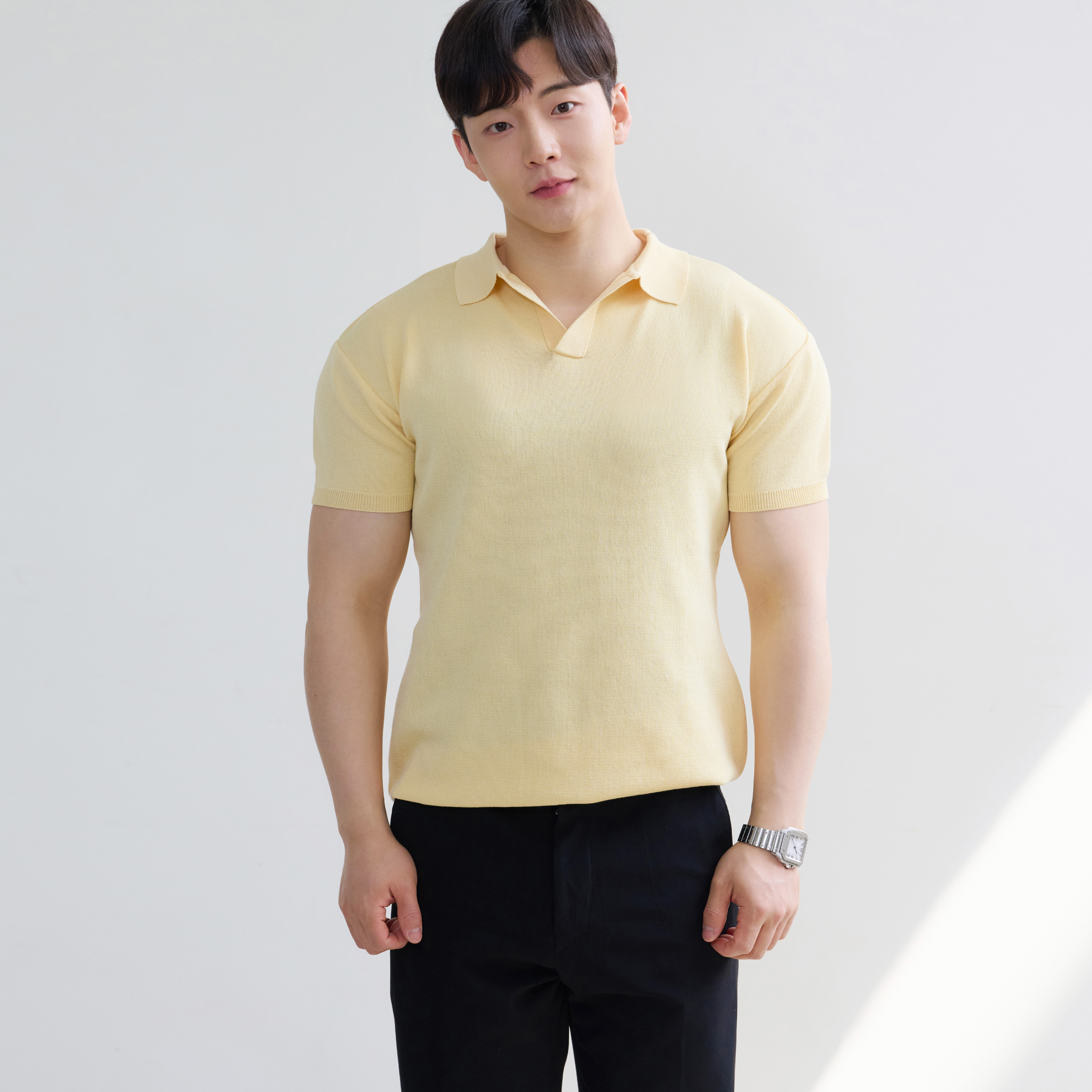 남자 머슬핏 반팔 아이스 쿨링 오픈 카라 티셔츠 이미지 4