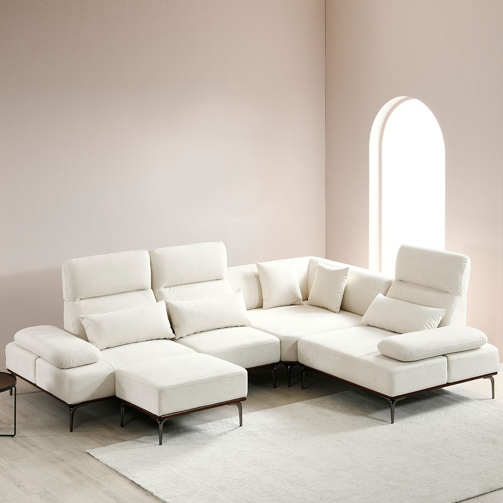 스코나 베이언 세투스 패브릭 애쉬원목 스윙 소파 스툴포함, 크림화이트, 코너 5인용