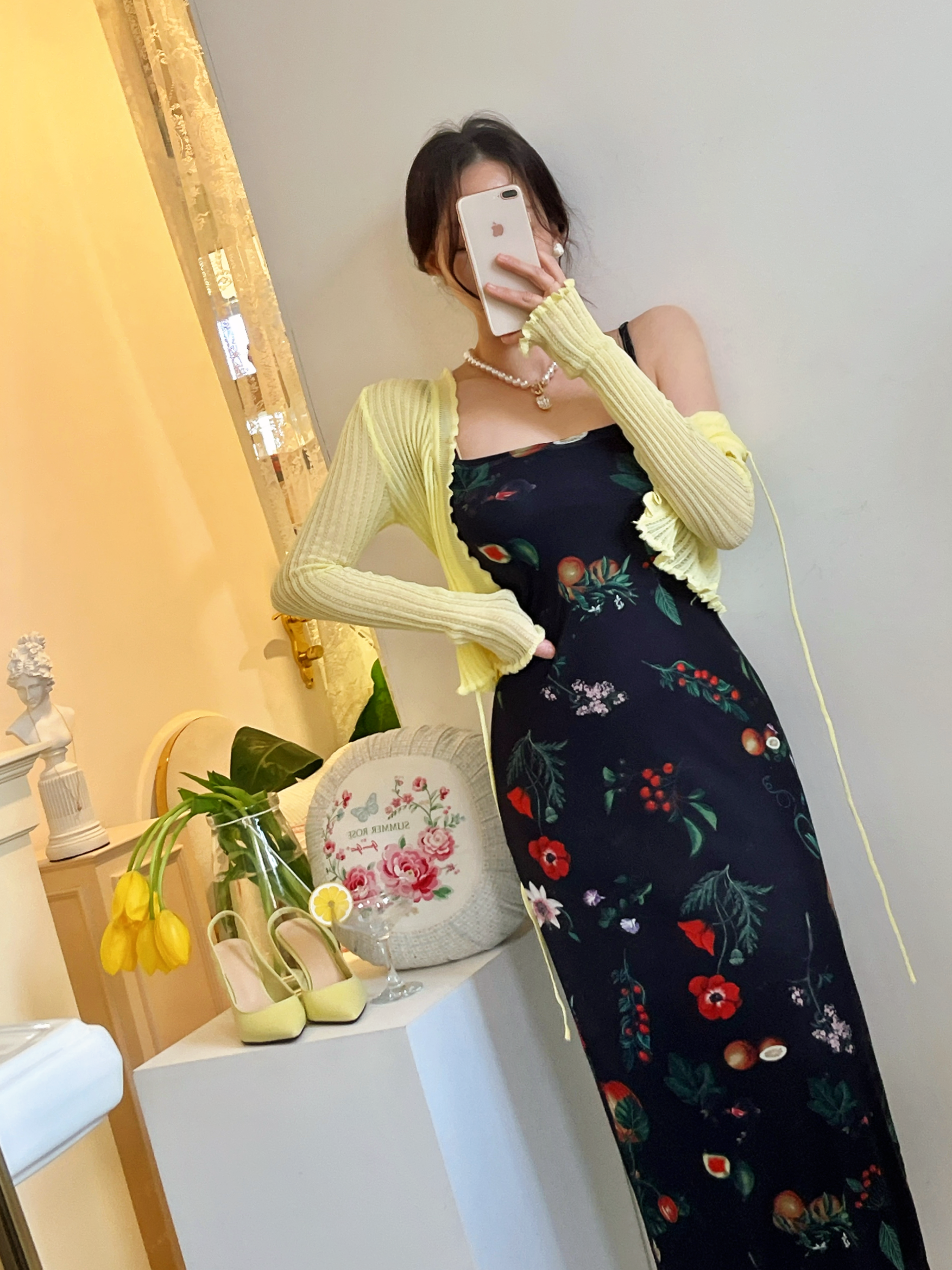 델몽트 롱원피스 셋업 2piece SET (드레스&카디건/뷔스티에,플라워,셔링,볼륨) [비비아레이디] - 상품 이미지