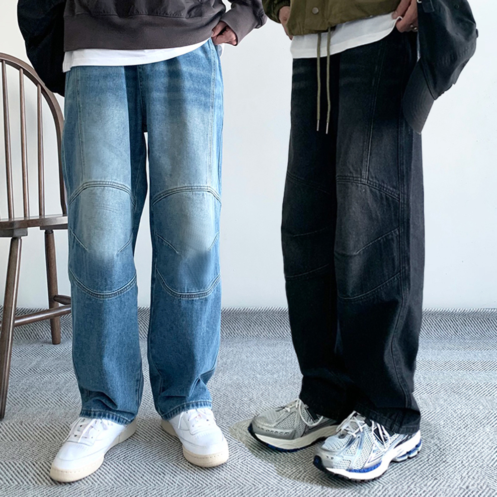 남자와이드청바지 흑청바지 벌룬데님 - 메인 이미지
