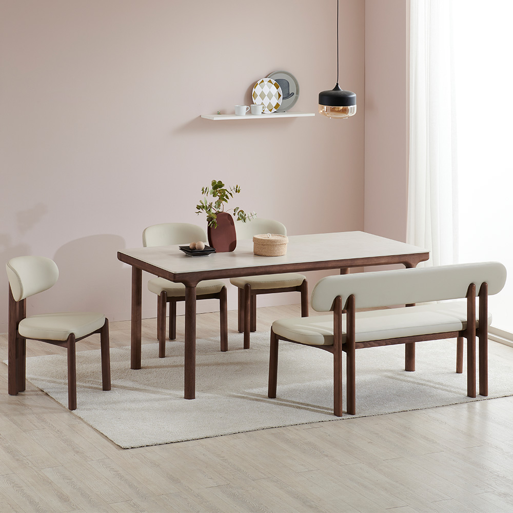 스코나 라토스 물푸레 애쉬 원목 실리콘레더 가죽 3인 등받이 벤치 의자