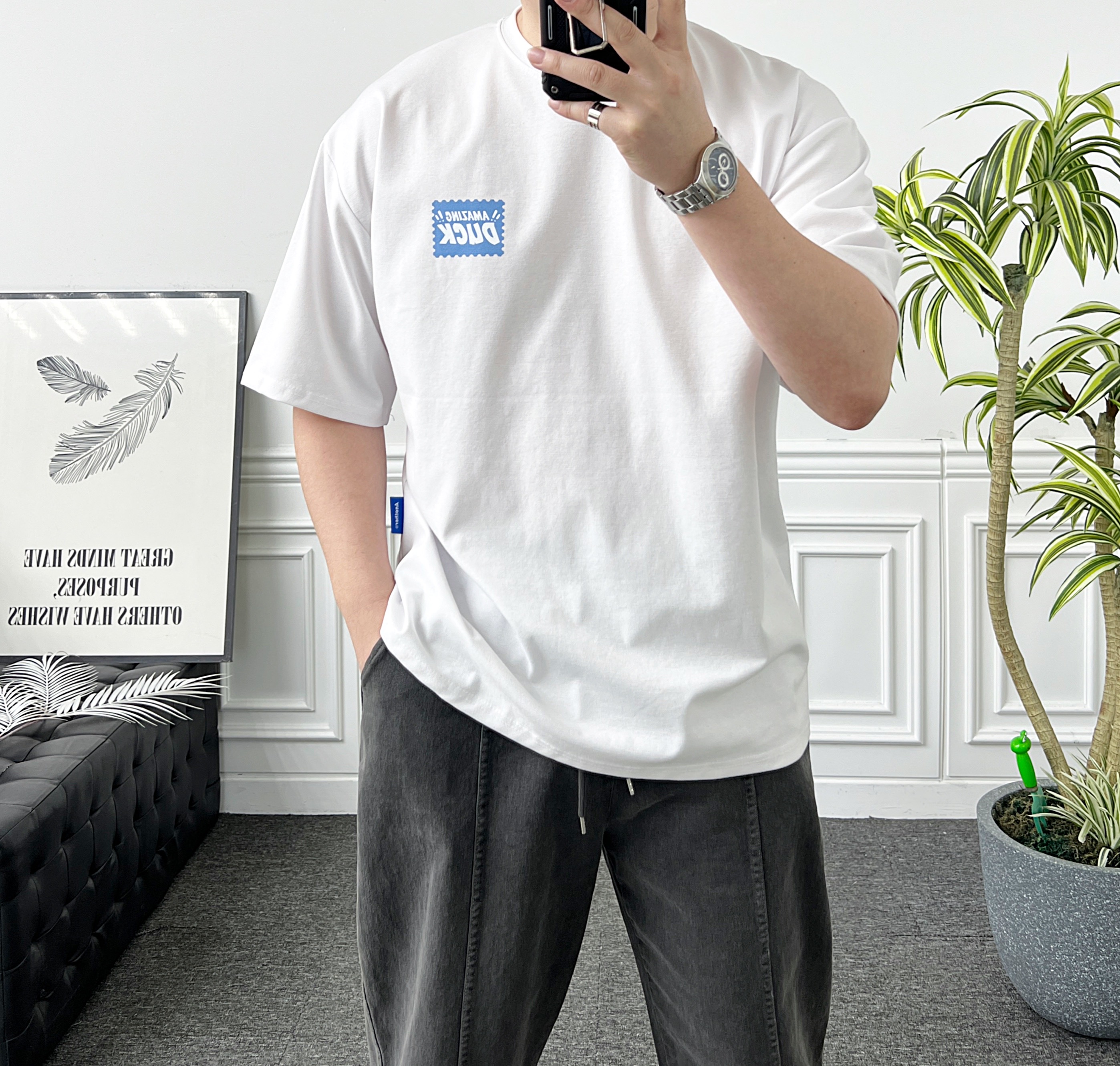 남녀공용 오버핏 아이스 분또 크레용 포스트덕 반팔티 - 상세 이미지 5