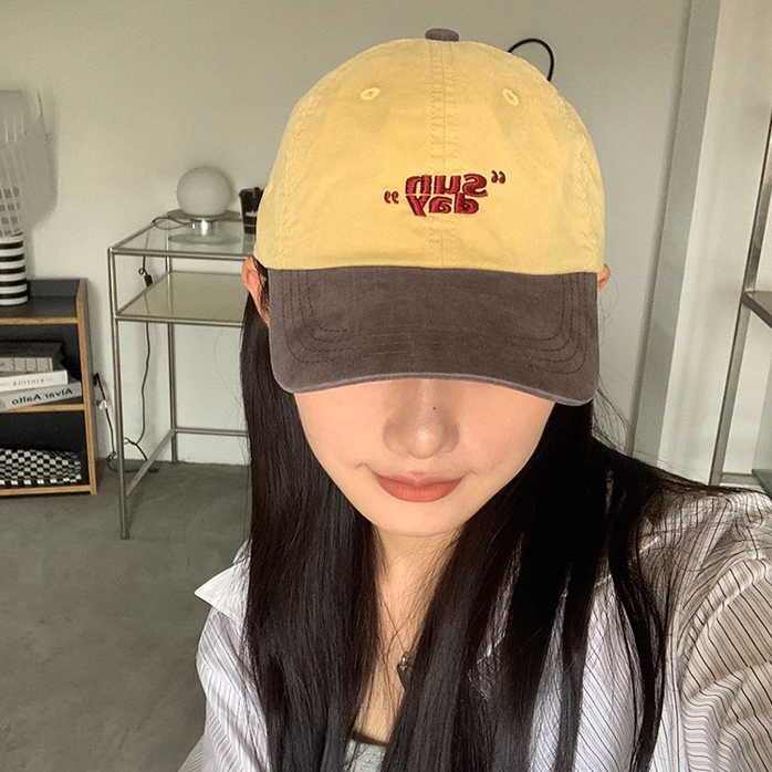 예쁜 선데이 투톤 레터링 자수 캡모자 캐주얼 야구 볼캡 여성 남성 커플 이미지 8