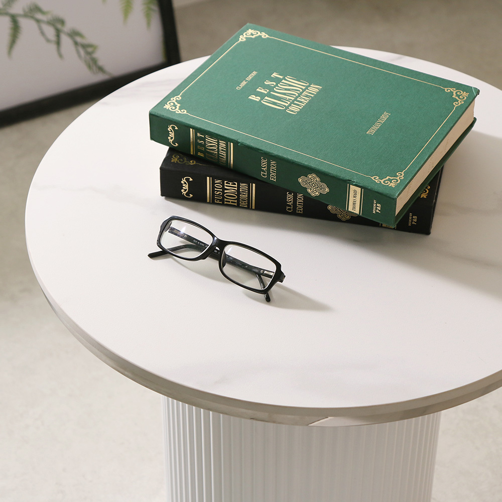 스코나 리벨스 템바보드 실버 포세린 세라믹 원형 듀얼 거실 소파 테이블 S