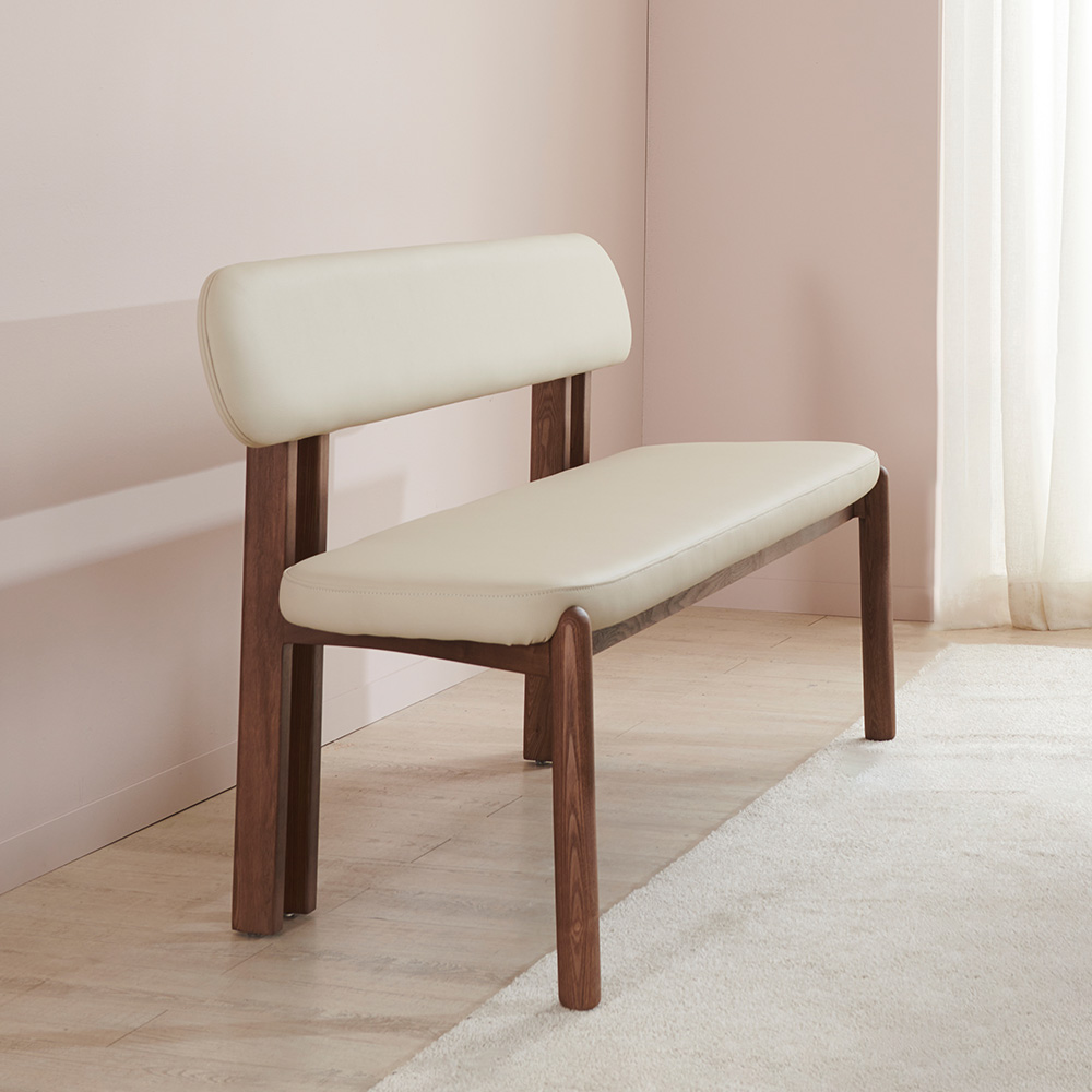 스코나 라토스 물푸레 애쉬 원목 실리콘레더 가죽 2인 등받이 벤치 의자