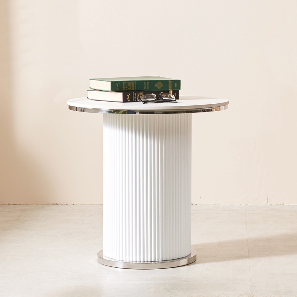 스코나 리벨스 템바보드 실버 포세린 세라믹 원형 듀얼 거실 소파 테이블 S