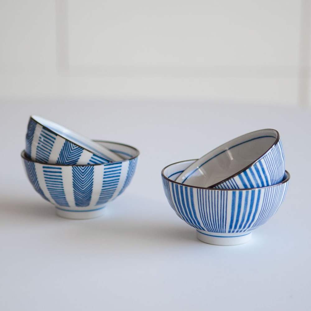 니코트 블루 스트라이프 1인 밥공기, 국그릇 세트 MADE IN JAPAN - 상세 이미지 4