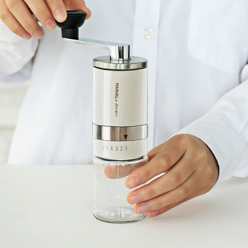 칼딘 매뉴얼 플러스 휴대용 핸드밀 캠핑 원두 분쇄기 수동 커피 그라인더 아이보리