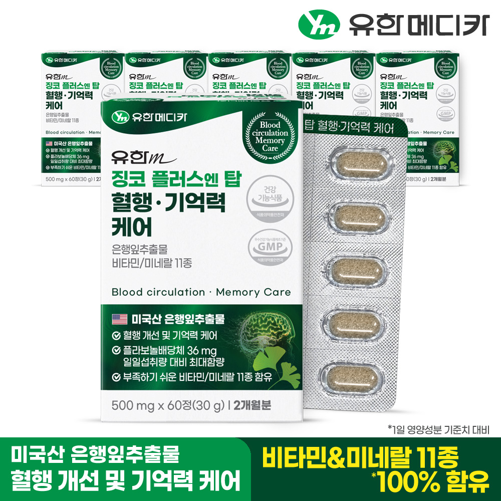 [12개월] 유한메디카 징코 플러스 엔 탑 혈행 기억력 케어 60정, 6개 - 상세 이미지 2