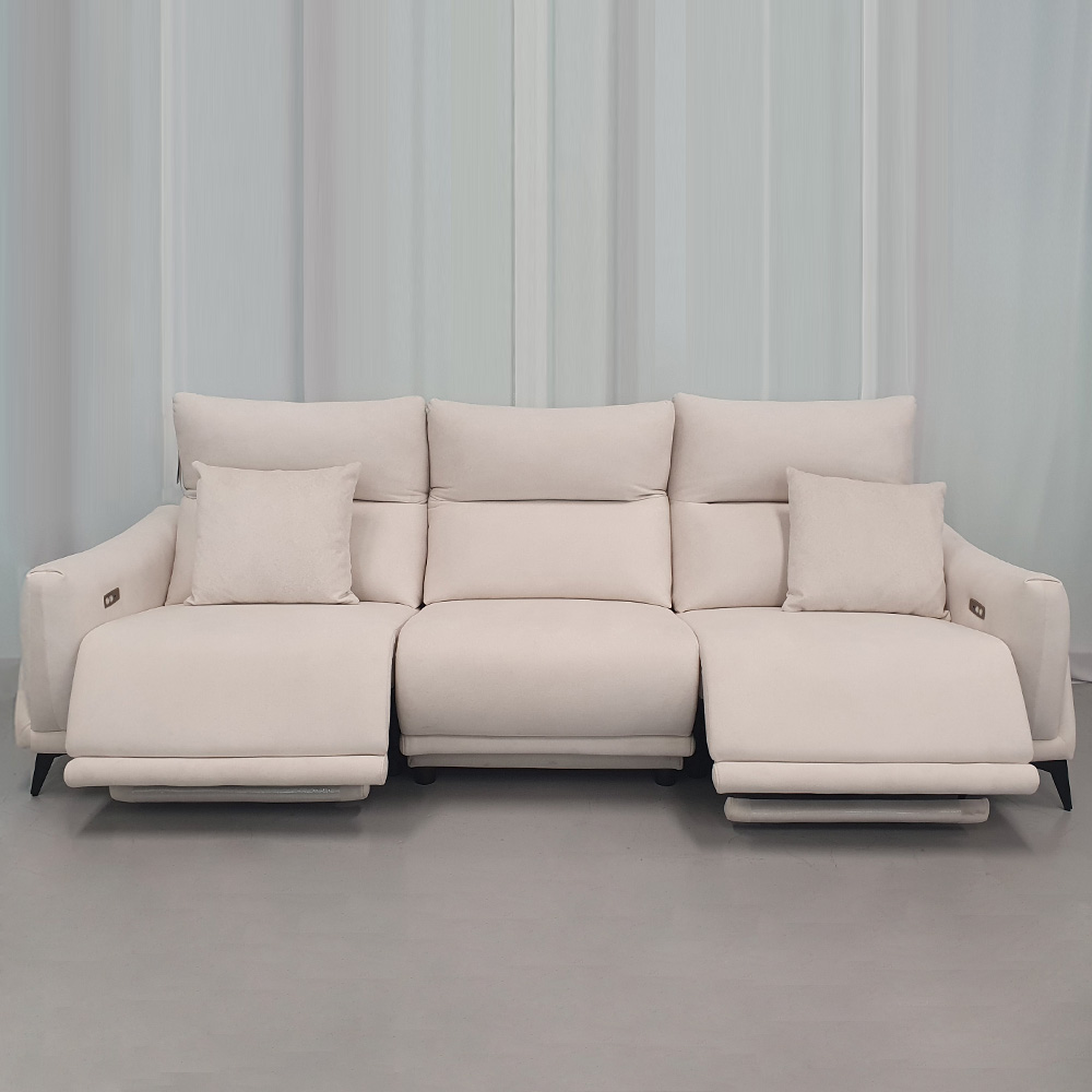 스코나 텐스트 메카 아쿠아텍스 패브릭 전동 리클라이너 소파 스툴미포함, 아이보리, 4인용