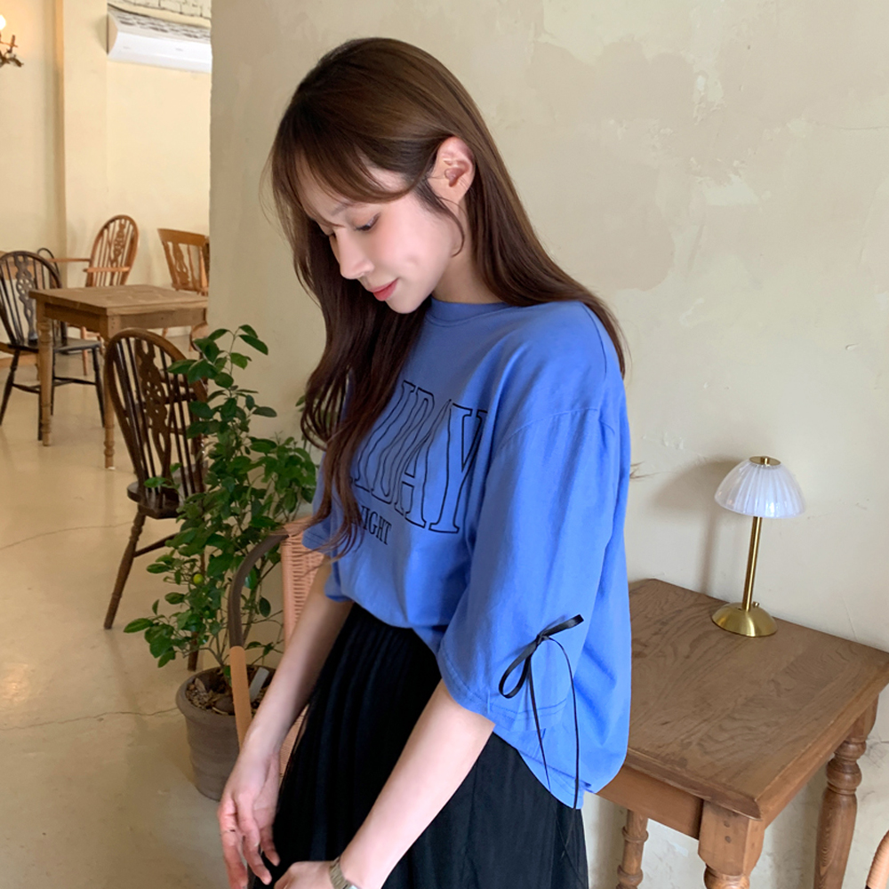 가디안 레터링 자수 루즈핏 반팔 티셔츠 - 상세 이미지 4