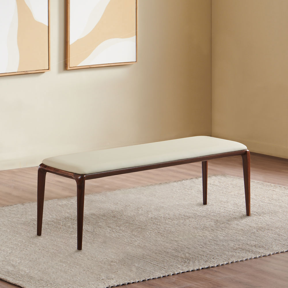 스코나 베데스 호두나무 월넛 원목 실리콘레더 가죽 2인 등받이 벤치 의자 1350