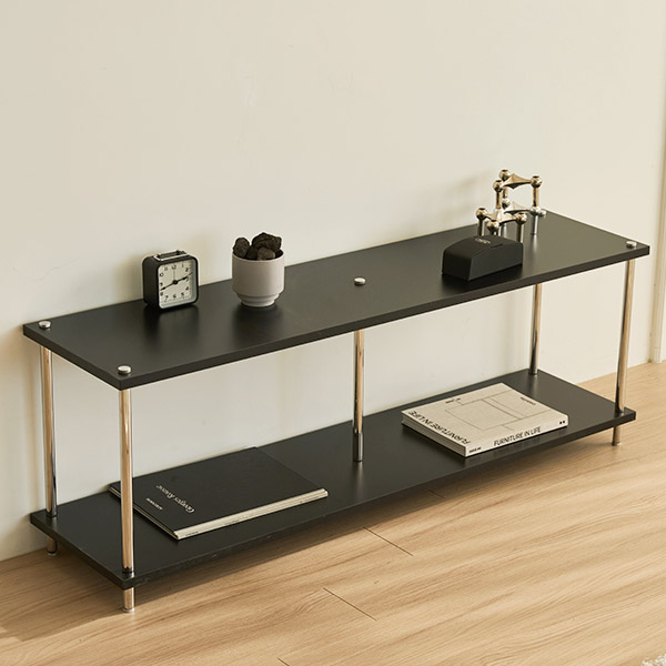 스칸디아 플랫라인 와이드 1200 스틸 선반장 진열장 1200X300X432mm, 2단, 블랙