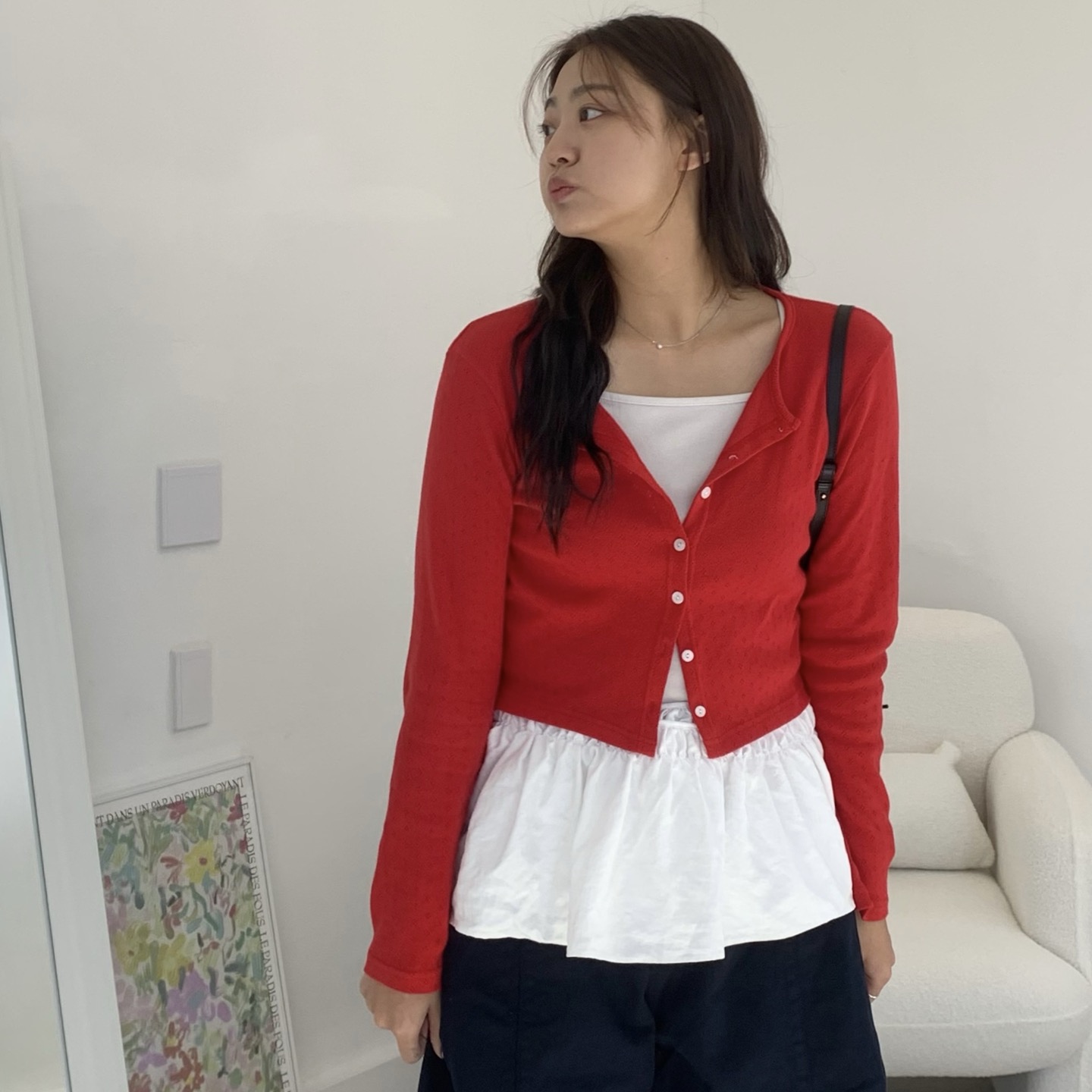 플라워펀칭가디건 라운드 봄가디건 - 메인 이미지