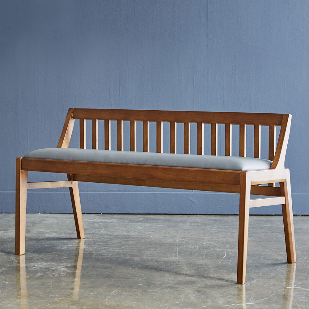 스코나 보리스 원목 가죽 3인 등받이 벤치 의자 1450