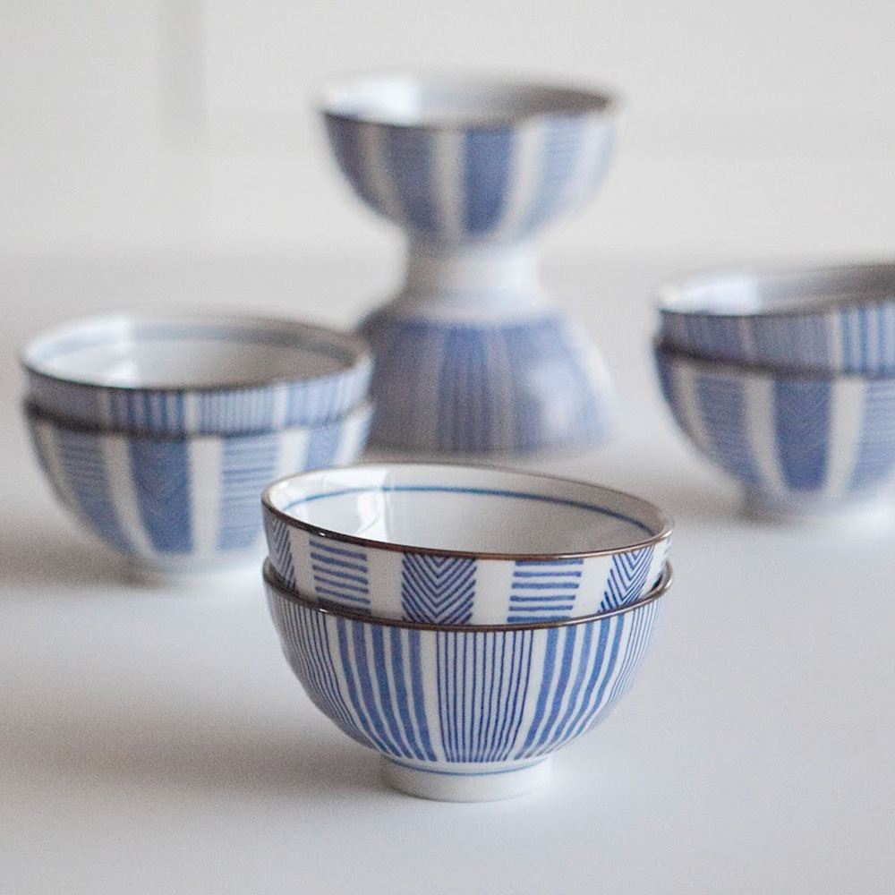 니코트 블루 스트라이프 4인 밥공기, 국그릇 세트 MADE IN JAPAN - 상세 이미지 2