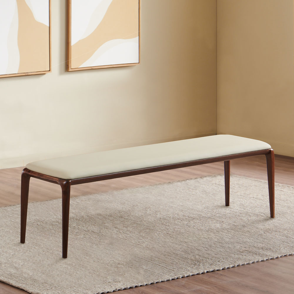 스코나 베데스 후두나무 월넛 원목 실리콘레더 가죽 3인 등받이 벤치 의자 1550