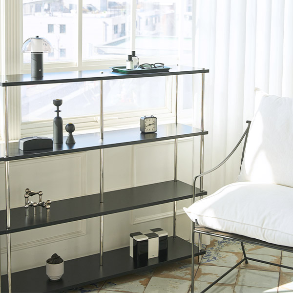 스칸디아 플랫라인 와이드 1200 스틸 선반장 진열장 1200X300X1128mm, 4단, 블랙