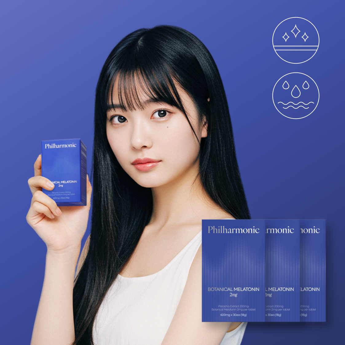 필하모닉 식물성 멜라토닌 2mg 히알루론산 콜라겐 이너뷰티 600mg x 30정 3개 - 상품 이미지