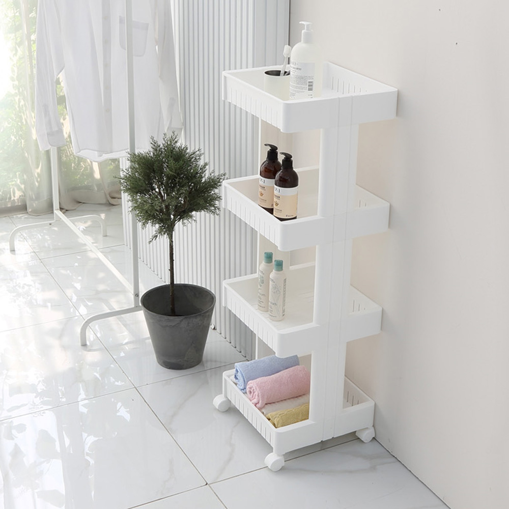 4단 이동식 트롤리 세탁실 수납장 틈새 선반 세제 정리함