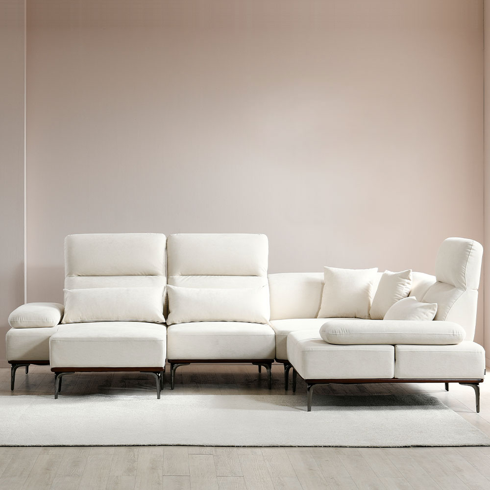 스코나 베이언 세투스 패브릭 애쉬원목 스윙 소파 스툴포함, 크림화이트, 코너 5인용