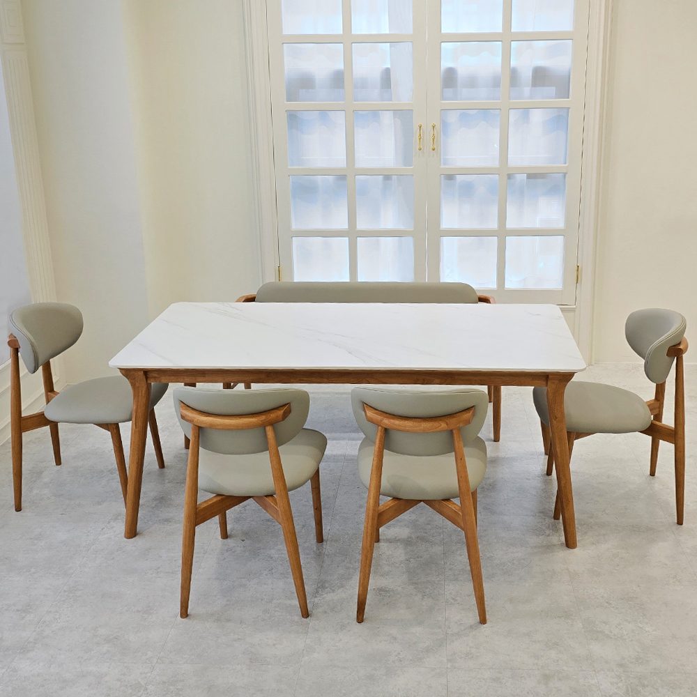 스코나 미첼스 실리콘레더 원목 다이닝 식탁 의자 카페체어