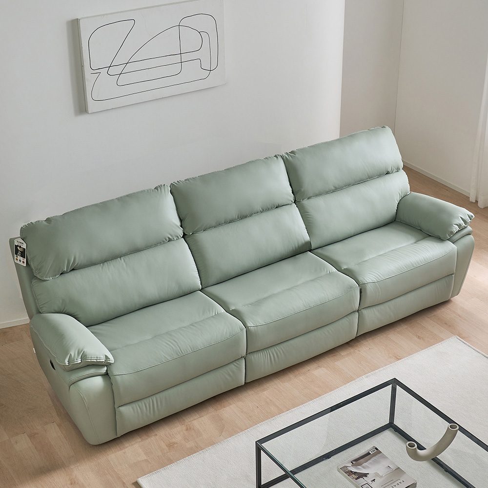 스코나 레인트 실리콘레더 전동 리클라이너 소파 스툴미포함, 아이보리, 4인용