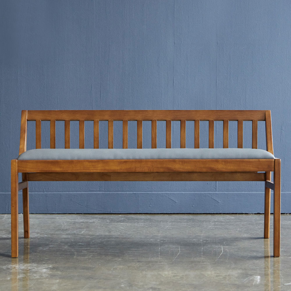 스코나 보리스 원목 가죽 3인 등받이 벤치 의자 1450