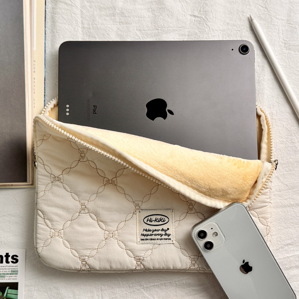 하이키키 로맨스퀼팅 노트북 아이패드 파우치 11인치(스몰), 아이보리 - 상세 이미지 4