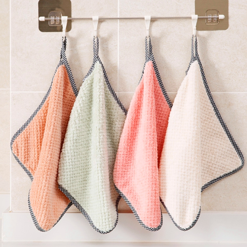 벨벳재질 고리걸이핸드타올 주방설거지손수건 랜덤색상 5개세트