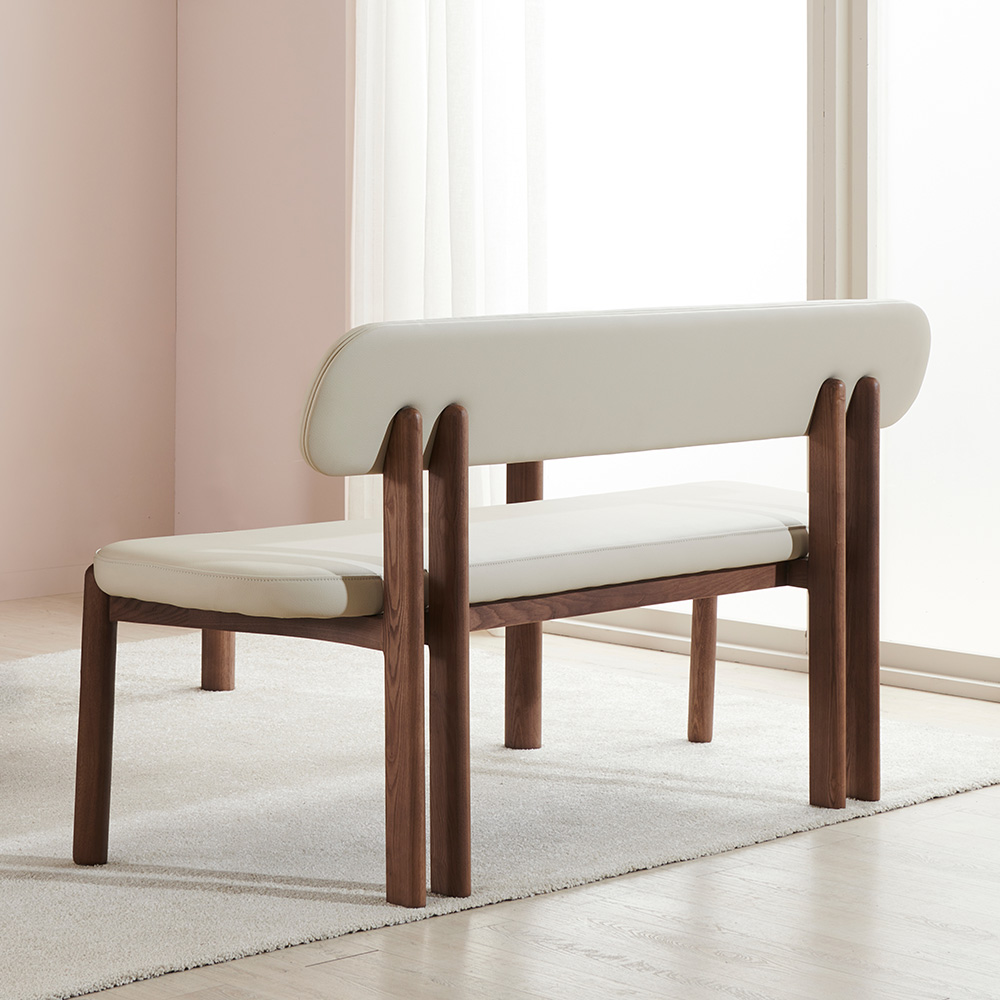 스코나 라토스 물푸레 애쉬 원목 실리콘레더 가죽 3인 등받이 벤치 의자